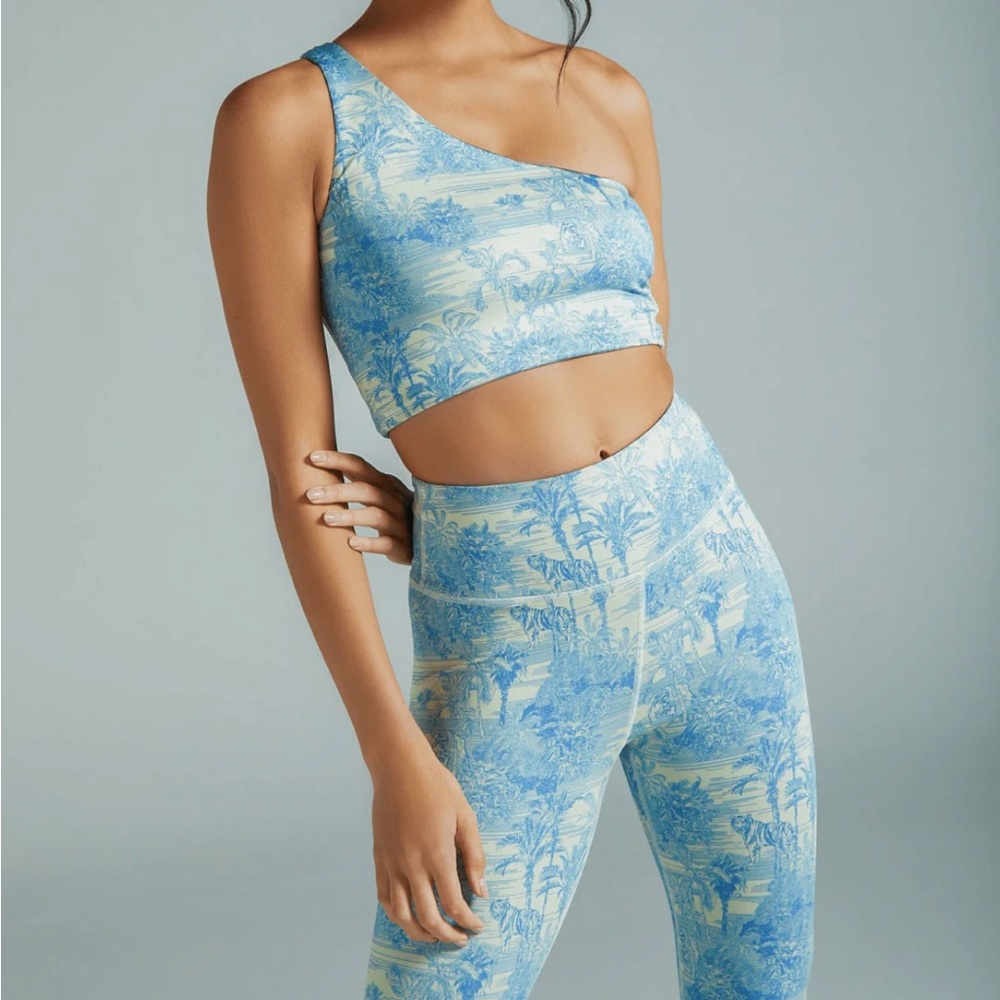 Noli Blue and White One-Shoulder Crop Top and pants set